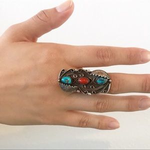 Vintage Sterling Coral and Turquoise ring